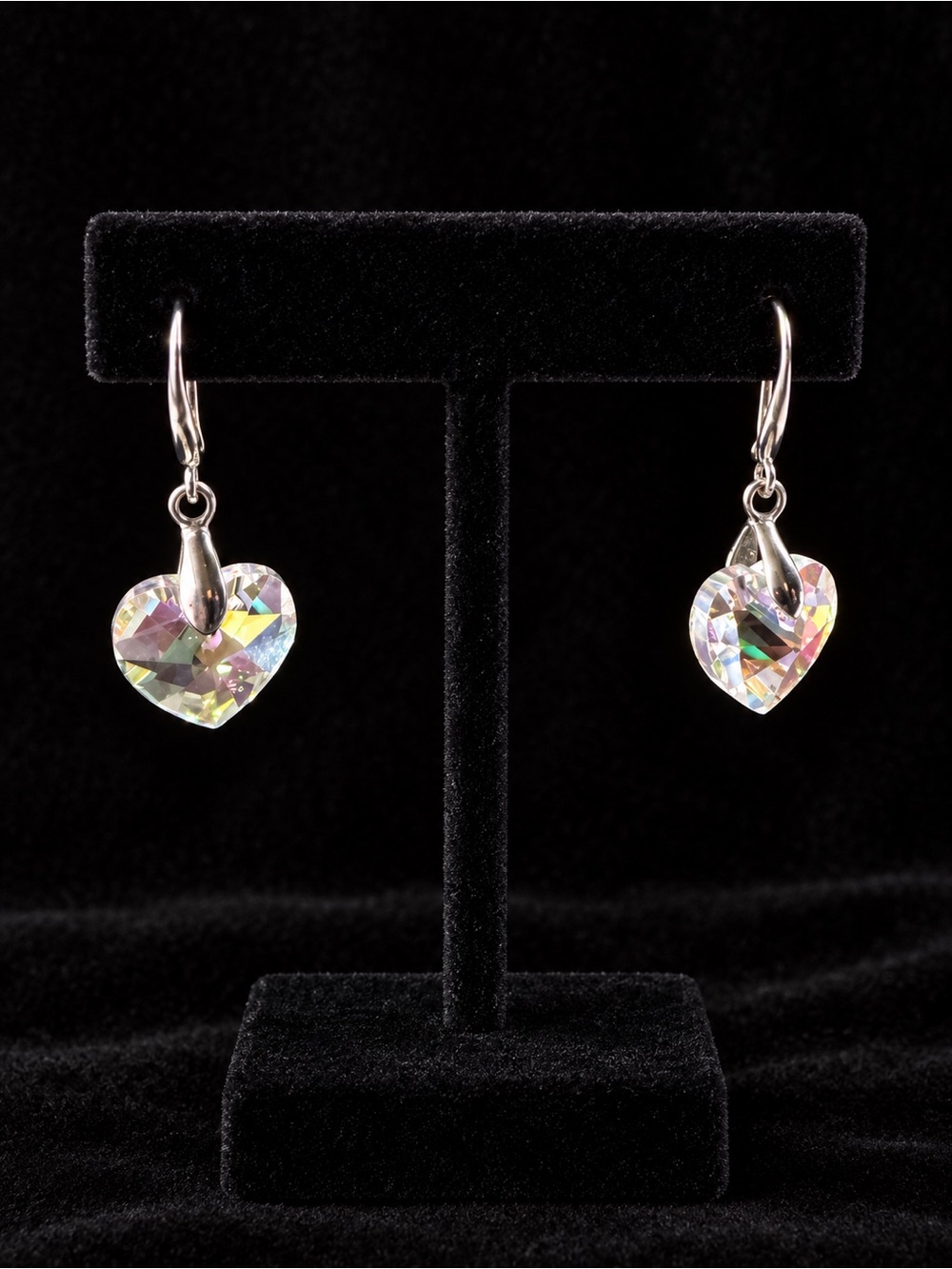 Iridescent Heart Drop Earrings Clear Acrylic Crystal Heart Dangle